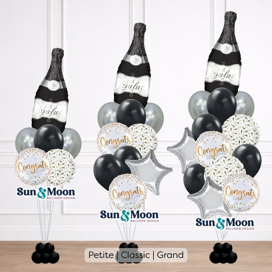 Black and gold balloon bouquet with modern monochrome style Urbana Maryland