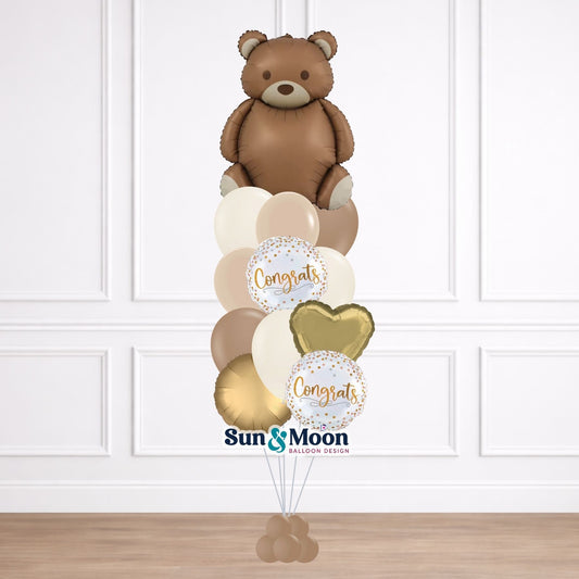 Baby bear themed balloon bouquet for new baby celebration Urbana Maryland
