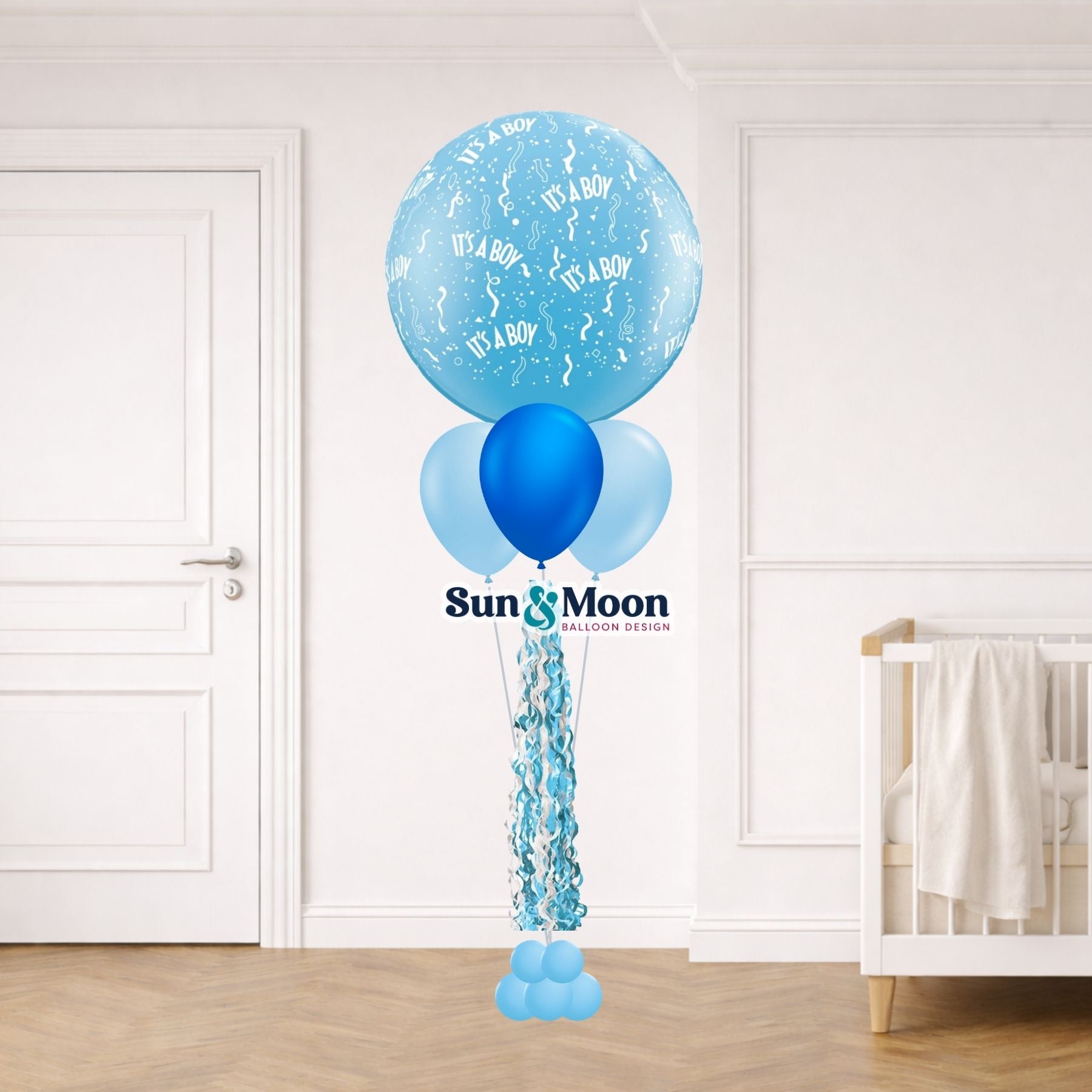 Blue celebration balloon arrangement for birthdays Monrovia Maryland