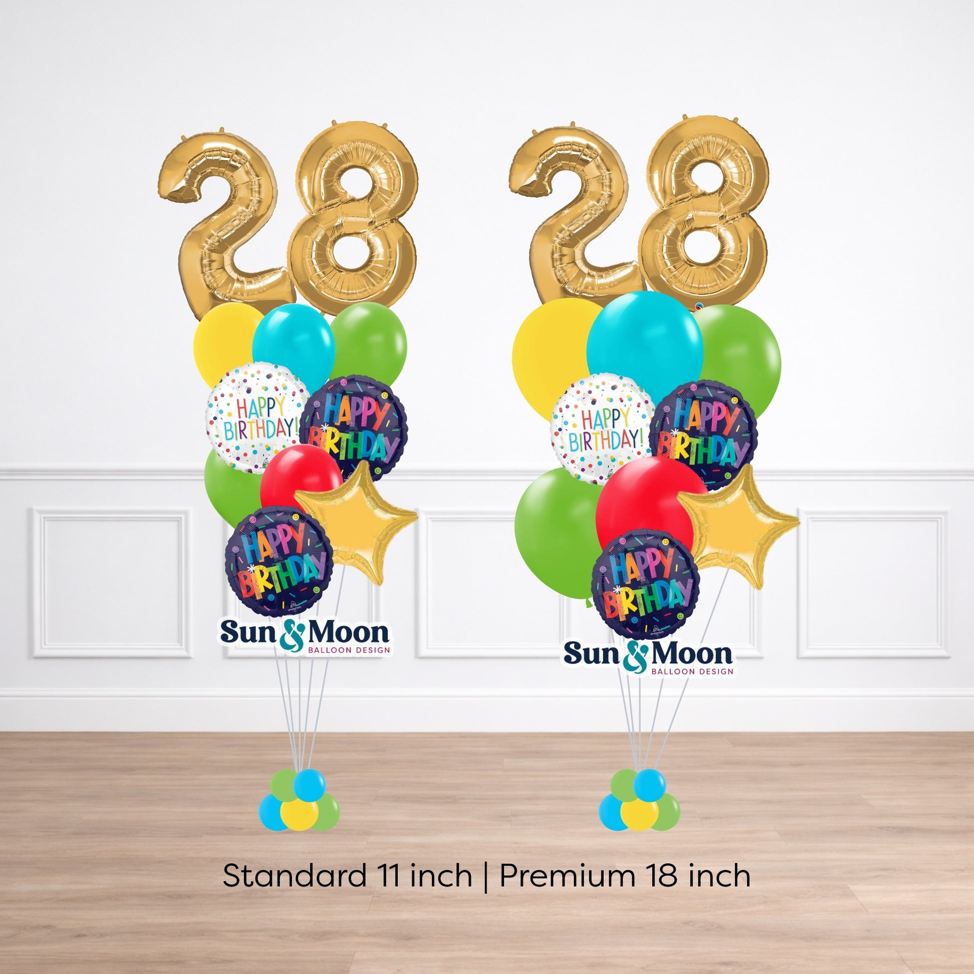 celebration double number balloon bouquet standard 11 inch vs premium 18 inch comparison Frederick Maryland