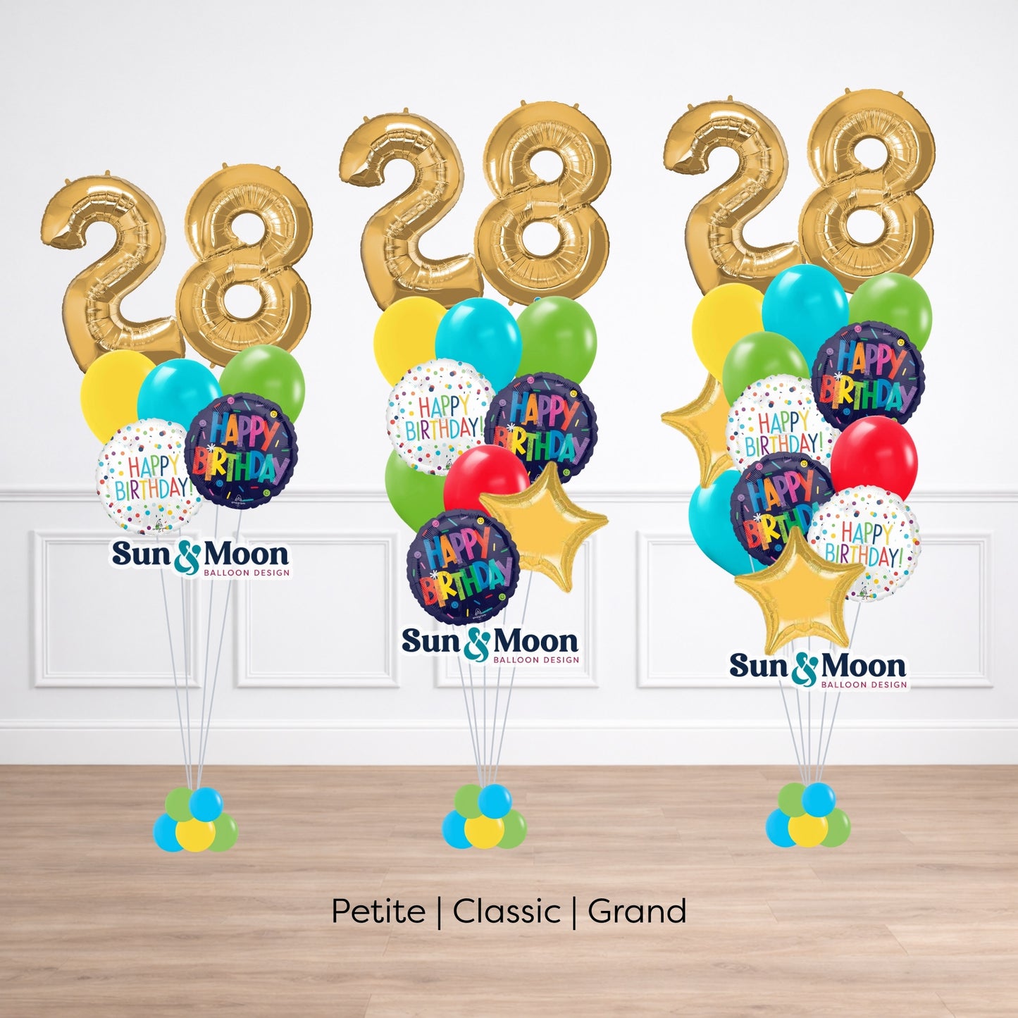 celebration double number balloon bouquet tier comparison petite classic grand Frederick Maryland