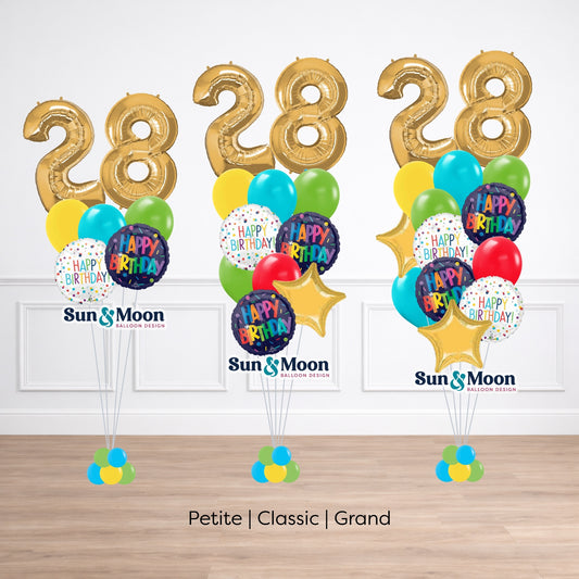 celebration double number balloon bouquet tier comparison petite classic grand Frederick Maryland