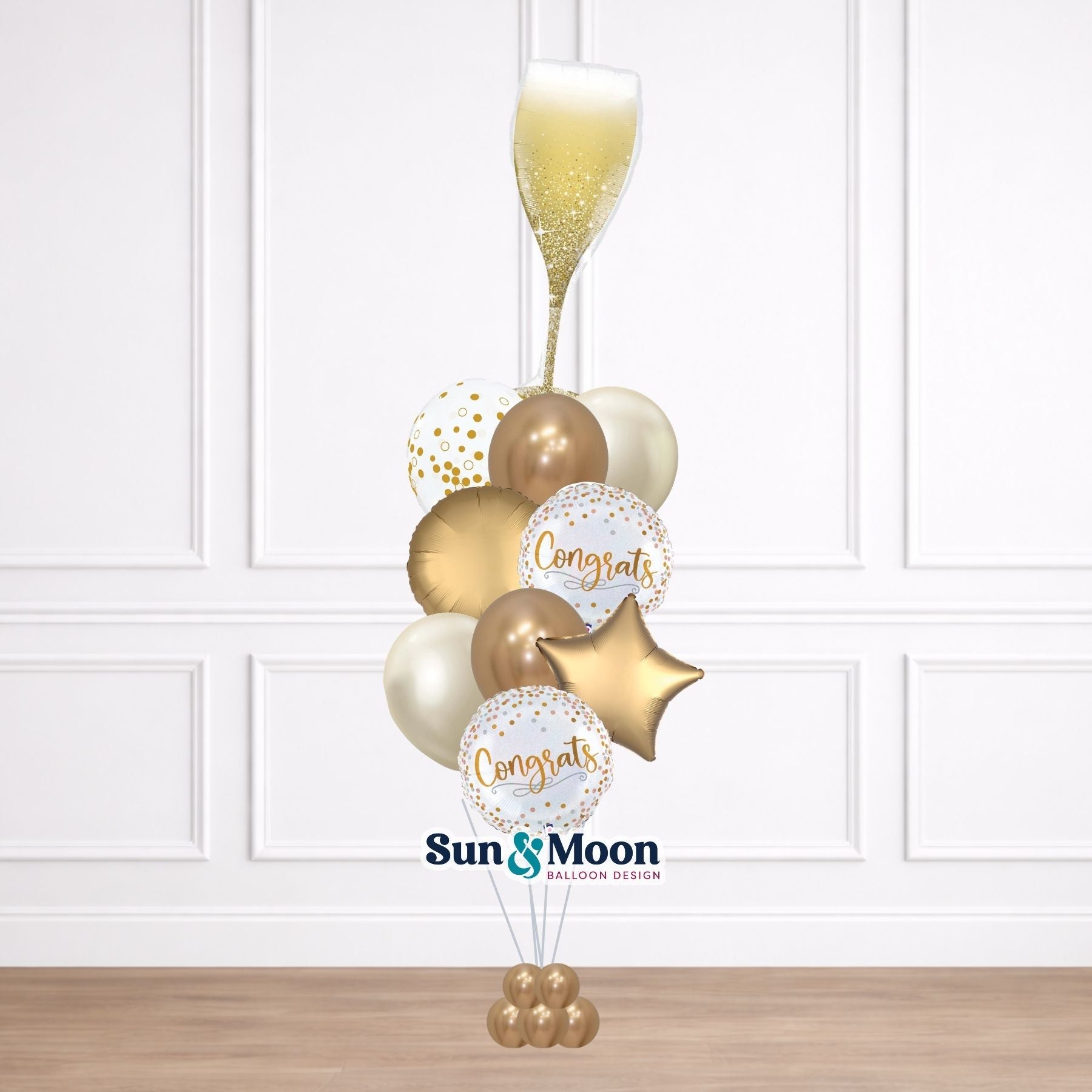 Cheers themed balloon bouquet with metallic party balloons Urbana Maryland