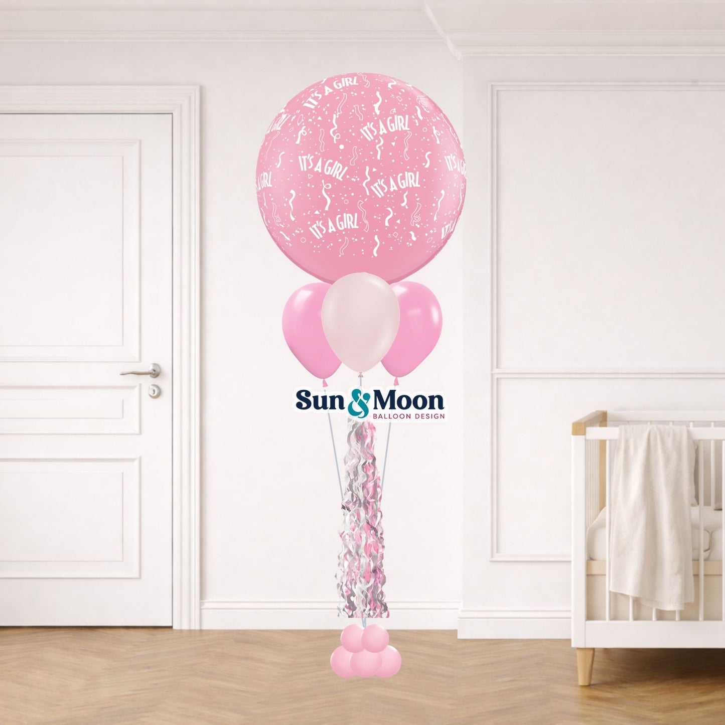 Fun pink celebration balloon arrangement for birthdays Monrovia Maryland