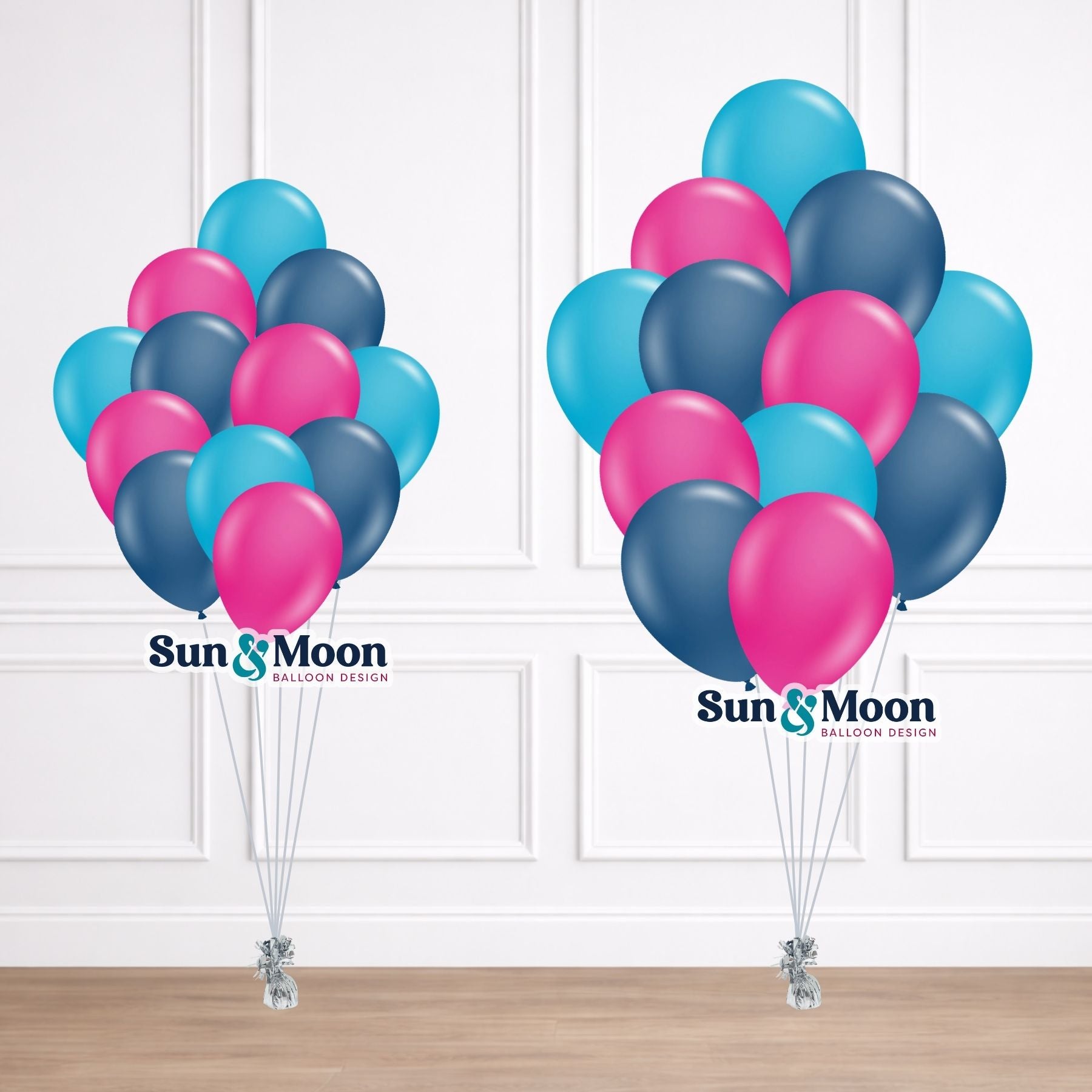 Latex balloon bundle tied to a weight with colorful helium balloons Frederick Maryland