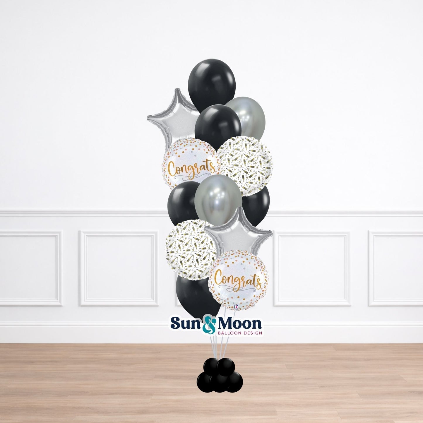 Elegant black party balloon bouquet for celebrations Walkersville Maryland