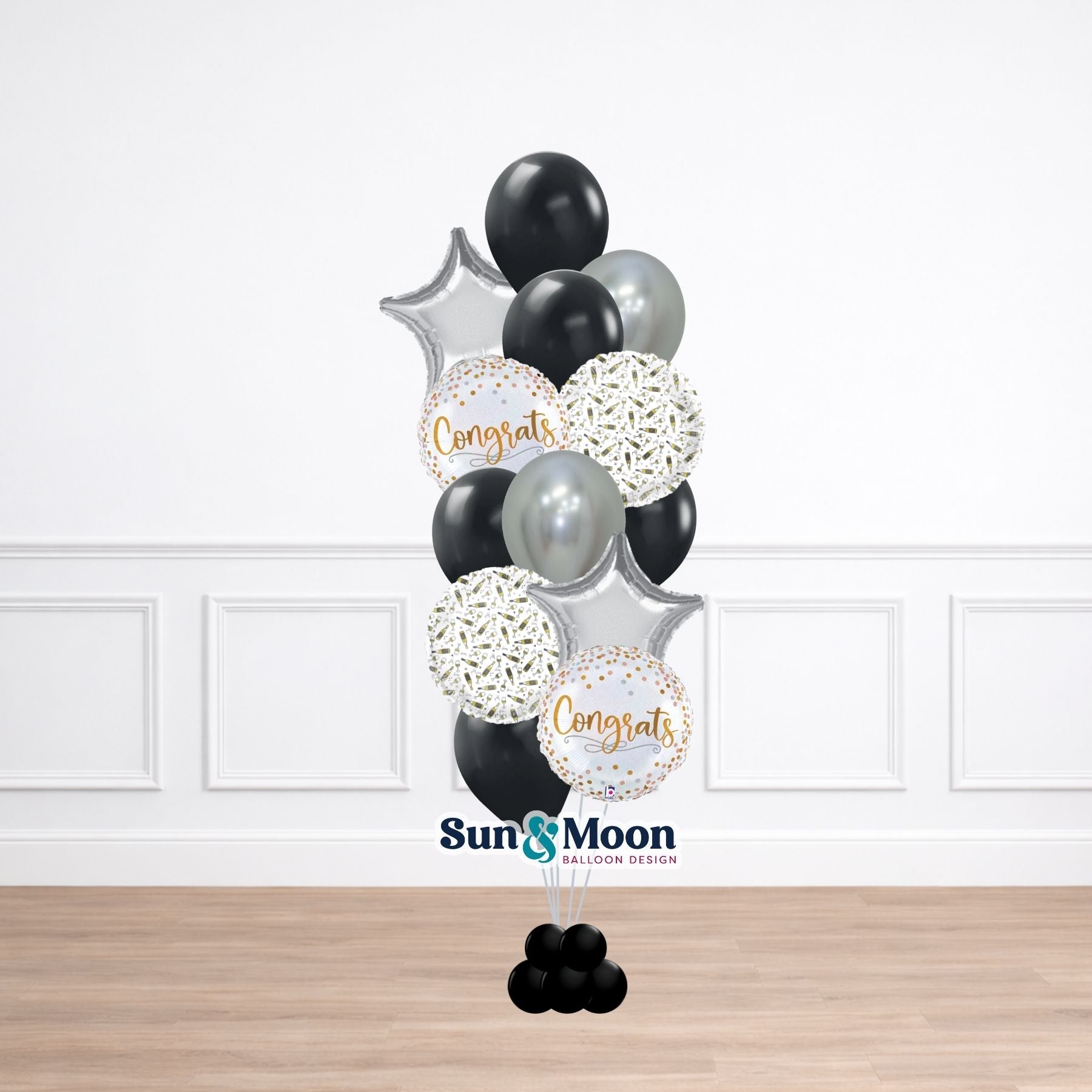 Elegant black party balloon bouquet for celebrations Walkersville Maryland