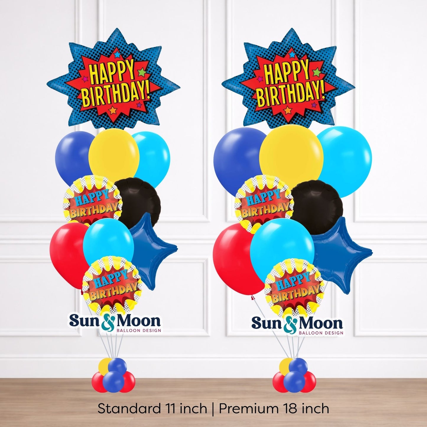 superhero showcase balloon bouquet size comparison new market md