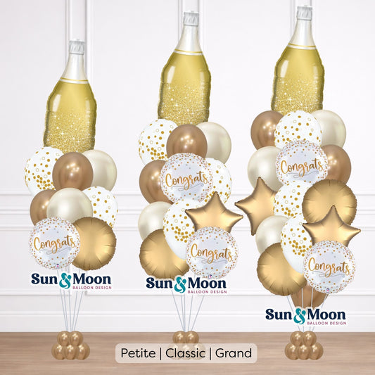 Champagne celebration balloon bouquet with elegant gold balloons Urbana Maryland